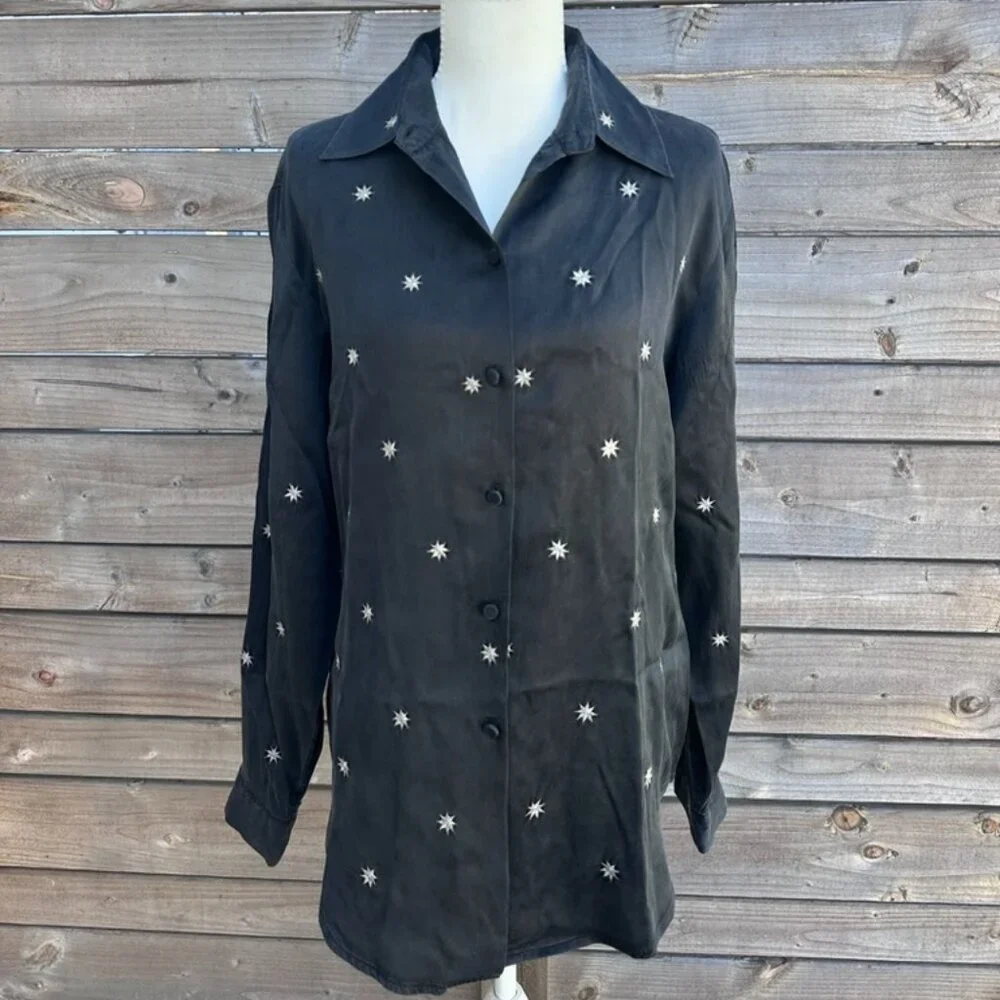 Vintage Ishyu Silk Embroidered Star Blouse - S/10 - Picture 4 of 8